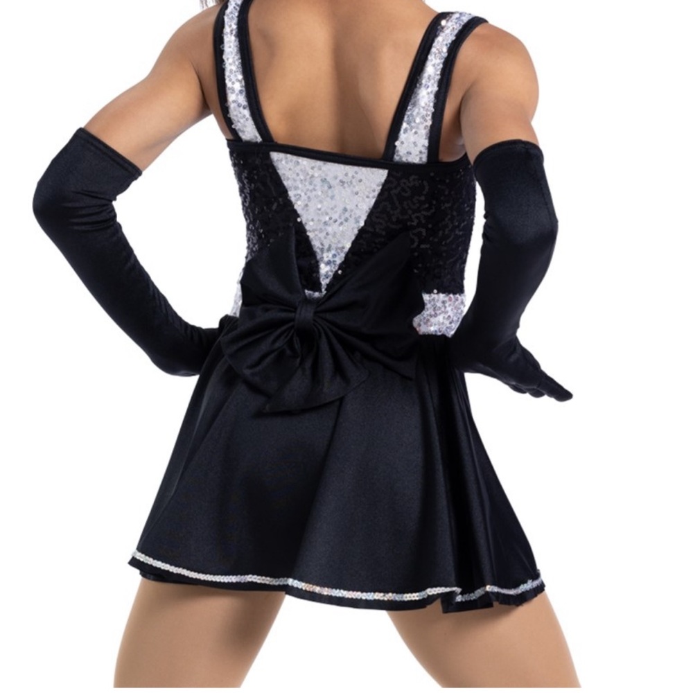 Weissman Black and Silver Sequin Kids One Piece dance dress. Size 10 year old.